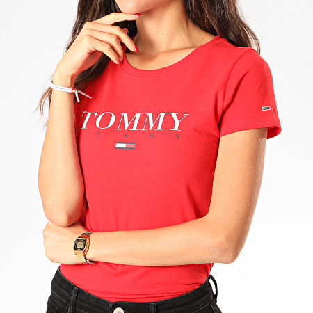 Tommy Jeans - Tee Shirt Femme Essential Slim Logo 7524 Rouge