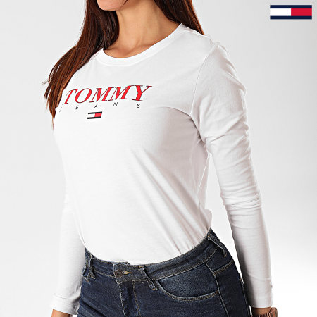 Tommy Jeans - Tee Shirt Femme Manches Longues Essential Logo 7525 Blanc