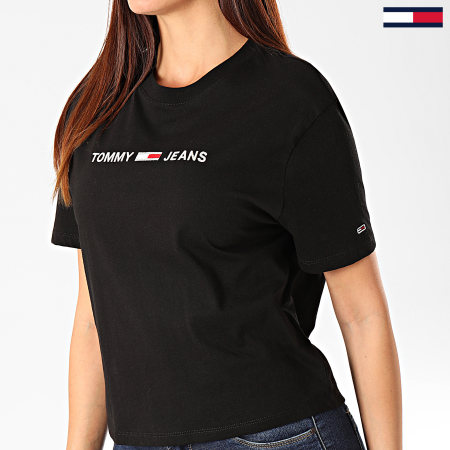 Tommy Jeans - Tee Shirt Femme Linear Logo Detail 7530 Noir Argenté