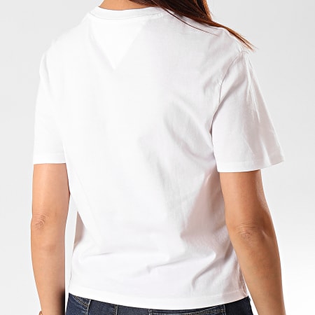 Tommy Jeans - Tee Shirt Femme Linear Logo Detail 7530 Blanc Argenté