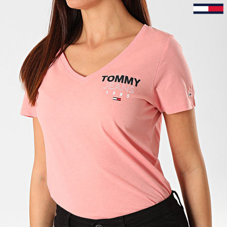 Tommy Jeans - Tee Shirt Col V Femme Essential Logo 7752 Rose