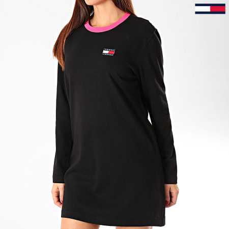 Tommy Jeans - Robe Tee Shirt Femme Manches Longues Contrast Rib 7756 Noir