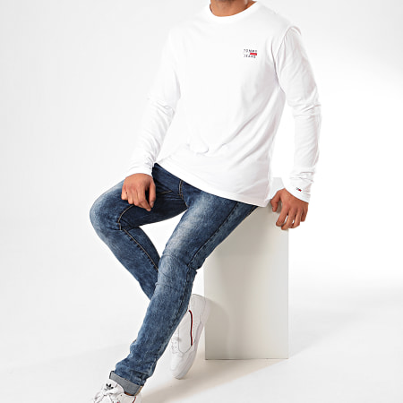 Tommy Jeans - Tee Shirt Manches Longues Chest Logo 7617 Blanc