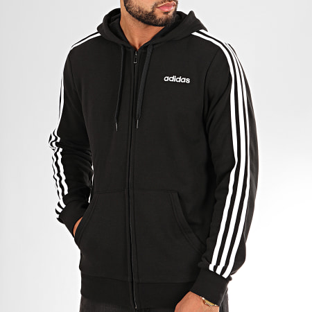 Adidas Originals - Sweat Zippé Capuche A Bandes Essentials DQ3102 Noir Blanc
