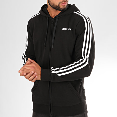Adidas Originals - Sweat Zippé Capuche A Bandes Essentials DQ3102 Noir Blanc