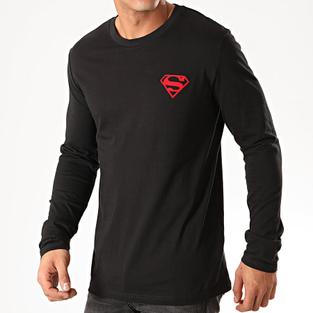 DC Comics - Maglietta a maniche lunghe Logo in feltro davanti e dietro Nero Rosso