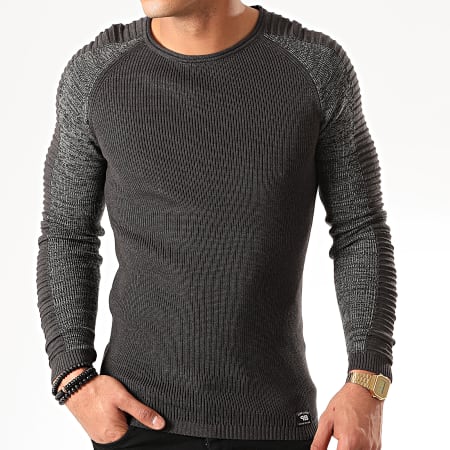 Paname Brothers - Pull A Bandes PNM-010 Gris Anthracite Chiné