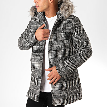 manteau gris avec capuche fourrure