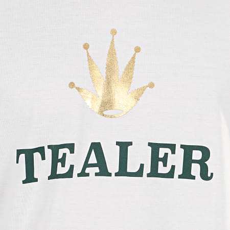 Tealer - Tee Shirt Manches Longues Time Is Money Blanc Vert Doré