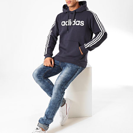 Adidas Originals - Sweat Capuche A Bandes Essentials PO DU0494 Bleu Marine Blanc