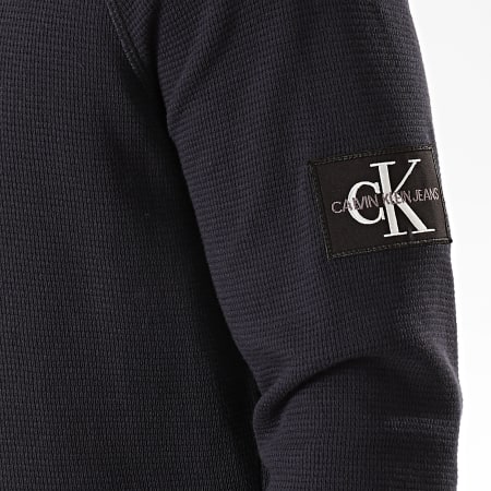 Calvin Klein - Tee Shirt Manches Longues Waffle Monogram Sleeve 4168 Bleu Marine