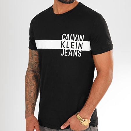 Calvin Klein - Tee Shirt Stacked Logo With Stripe 4539 Noir Blanc