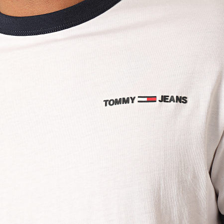 Tommy Jeans - Tee Shirt Ringer Logo 7475 Blanc Bleu Marine