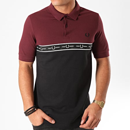 Fred Perry - Polo Manches Courtes A Bande Taped Chest M7510 Noir Bordeaux