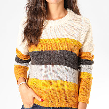 Only - Pull Femme A Rayures Cordelia Orange Gris Beige