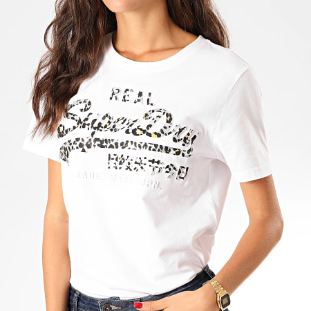 Superdry - Tee Shirt Femme Vintage Logo Animal Emboss Infill W1000080A Blanc Argenté