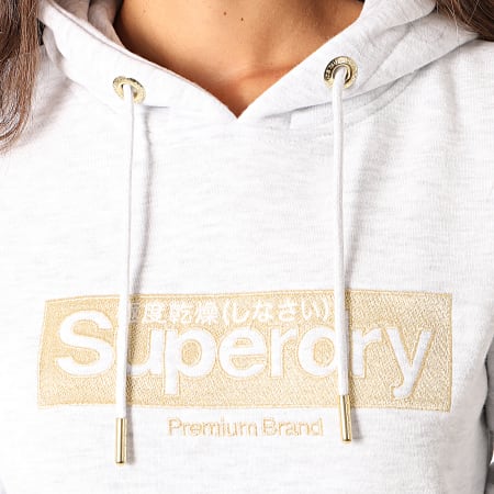 Superdry - Sweat Capuche Femme Premium Brand Embroidered Box W2000084B Gris Chiné Doré