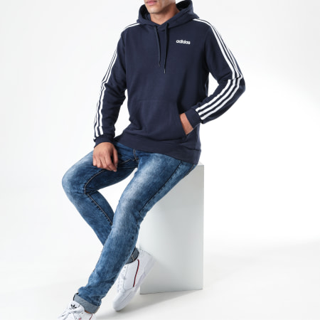 Adidas Originals - Sweat Capuche A Bandes Essentials PO DU0499 Bleu Marine Blanc
