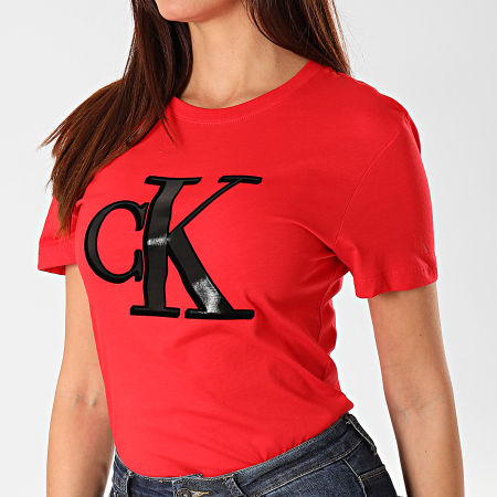 Calvin Klein - Tee Shirt Femme Flock Monogram CK 2919 Rouge