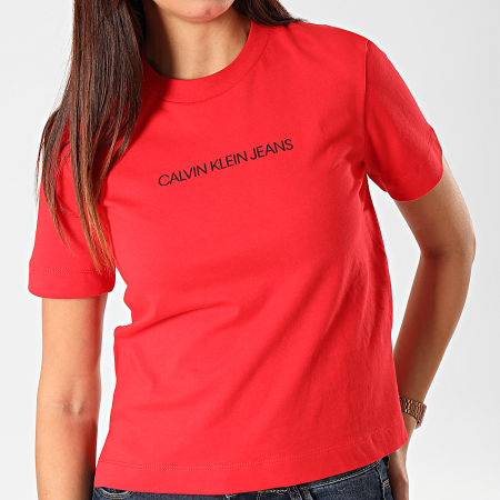 Calvin Klein - Tee Shirt Femme Shrunken Institutional Logo 2879 Rouge