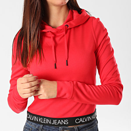 Calvin Klein - Sweat Capuche Femme Logo Elastic Milano 2892 Rouge
