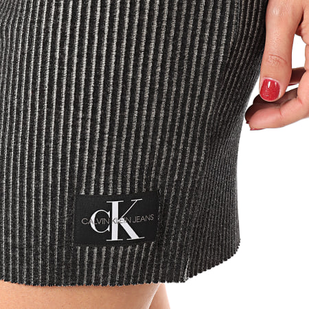 Calvin Klein - Robe Pull Femme Long Sleeve RIB 3008 Gris Anthracite