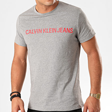 Calvin Klein - Tee Shirt Institutional Logo 7856 Gris Chiné Rouge