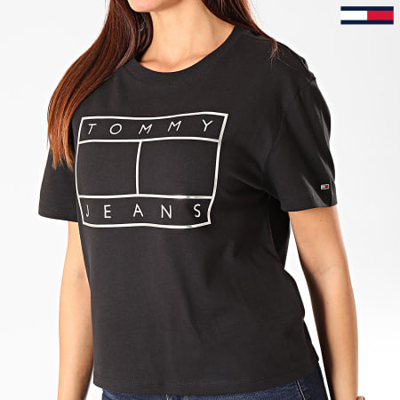 Tommy Jeans - Tee Shirt Femme Outline Flag 7537 Noir Argenté