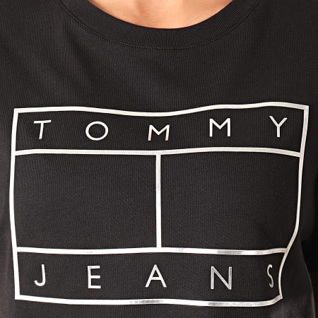 Tommy Jeans - Tee Shirt Femme Outline Flag 7537 Noir Argenté