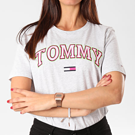 Tommy Jeans - Tee Shirt Femme Neon Collegiate 7540 Gris Chiné