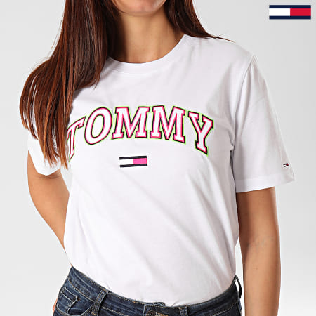 Tommy Jeans - Tee Shirt Femme Neon Collegiate 7540 Blanc
