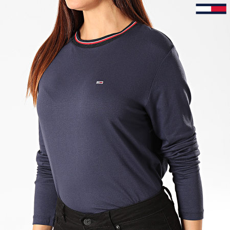 Tommy Jeans - Tee Shirt Femme Manches Longues Crepe Solid 7562 Bleu Marine