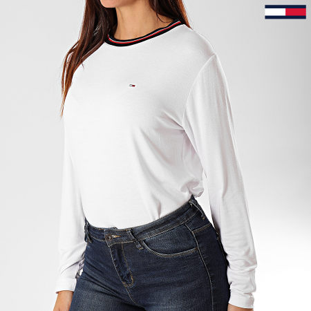 Tommy Hilfiger - Tee Shirt Femme Manches Longues Crepe Solid 7562 Blanc