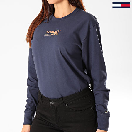 Tommy Jeans - Tee Shirt Femme Manches Longues Chest Metallic 7538 Bleu Marine