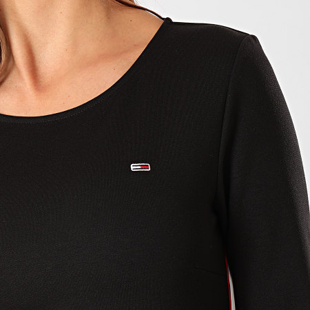 Tommy Jeans - Robe Tee Shirt Femme Manches Longues A Bandes Tape Detail Bodycon 7593 Noir