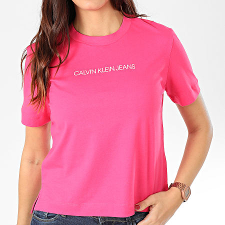 Calvin Klein - Tee Shirt Femme Shrunken Institutional Logo 2879 Rose