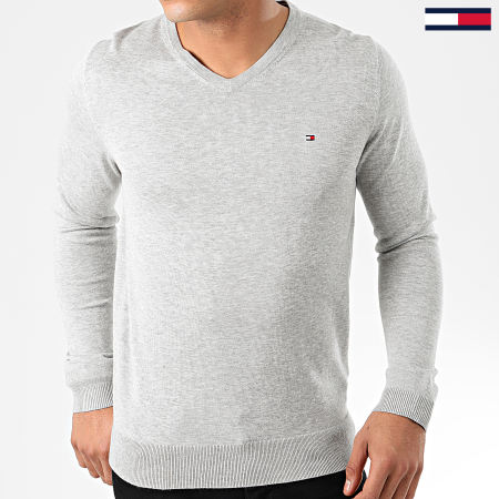 Tommy Hilfiger - Pull Col V Core Cotton-Silk 4979 Gris Chiné