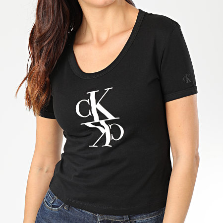 Calvin Klein - Tee Shirt Femme Mirrored Monogram Baby 2931 Noir Blanc