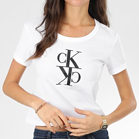 Calvin Klein - Tee Shirt Femme Mirrored Monogram Baby 2931 Blanc