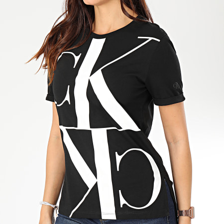 Calvin Klein - Tee Shirt Femme Mirrored Monogram Straight 2932 Noir Blanc
