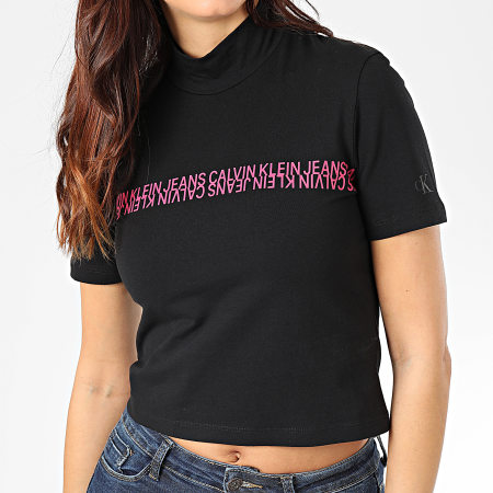 Calvin Klein - Tee Shirt Crop Femme Mirrored Institutional Mock 2933 Noir