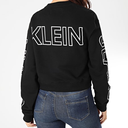 Calvin Klein - Sweat Crewneck Crop Femme Blocking Statement Logo 2980 Noir Blanc