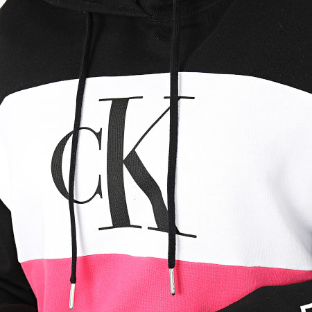 Calvin Klein - Sweat Capuche Crop Femme Blocking Statement Logo 2982 Noir Blanc Rose