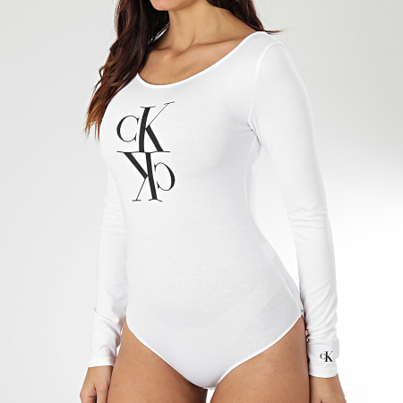 Calvin Klein - Body Manches Longues Femme Mirrored Monogram 3124 Blanc