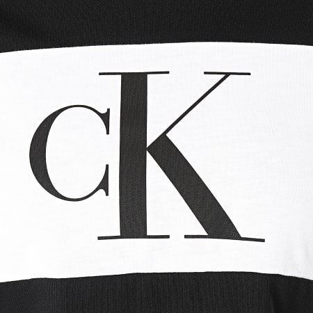 Calvin Klein - Tee Shirt Crop Femme Manches Longues Blocking Statement Logo 3125 Noir Blanc