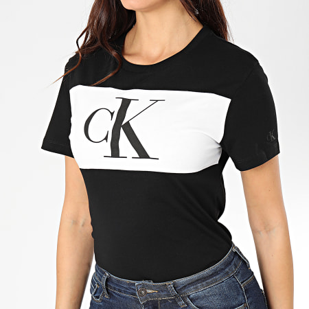 Calvin Klein - Tee Shirt Femme Blocking Monogram CK 3183 Noir Blanc
