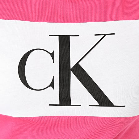 Calvin Klein - Tee Shirt Femme Blocking Monogram CK 3183 Rose Blanc