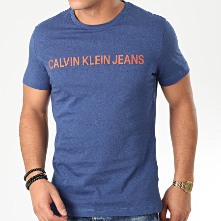 Calvin Klein - Tee Shirt Institutional Logo Slim 7856 Bleu Marine Chiné