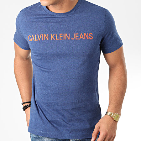 Calvin Klein - Tee Shirt Institutional Logo Slim 7856 Bleu Marine Chiné