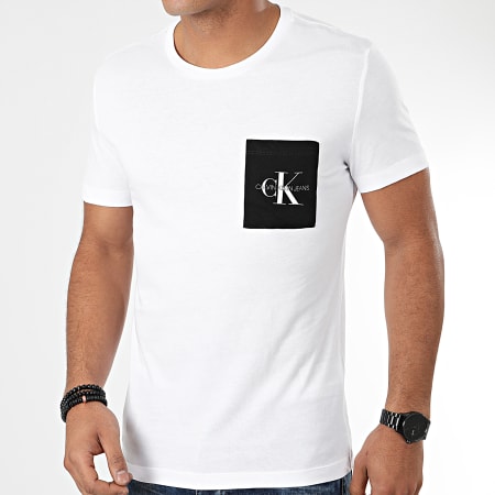 Calvin Klein - Tee Shirt Poche Monogram Pocket Slim 4070 Blanc